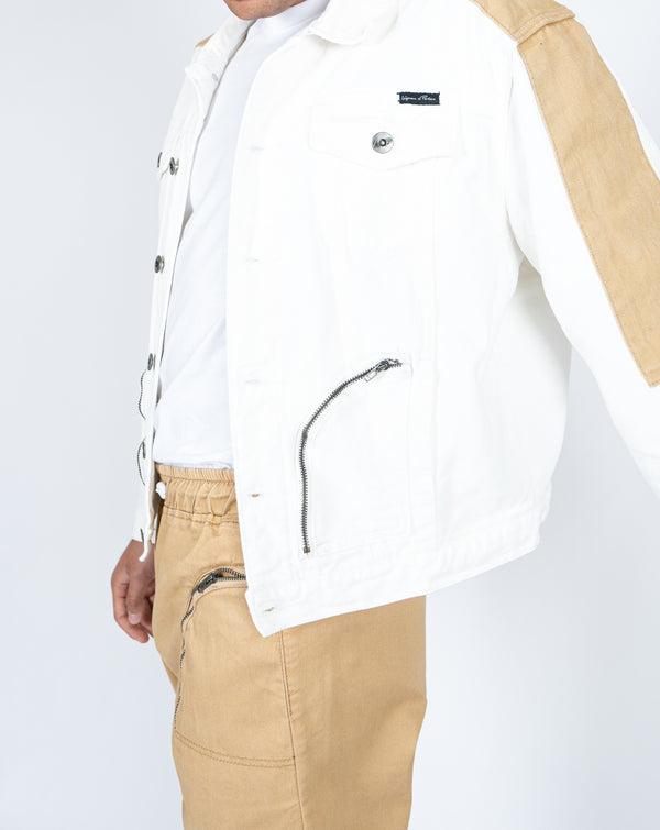 Liquor & Poker Oversized Denim Jacket In Sand With Panels