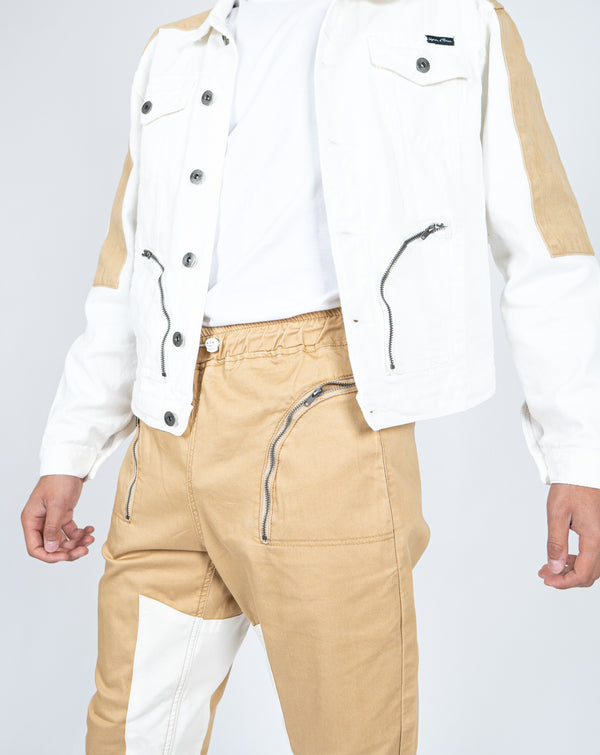 liquor & poker Oversized Denim Jacket In Sand With Panels