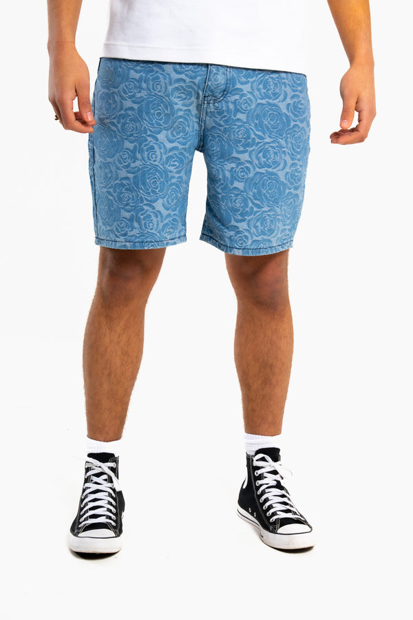 Liquor & Poker Oversized Floral Textured Jacquard Denim Shorts