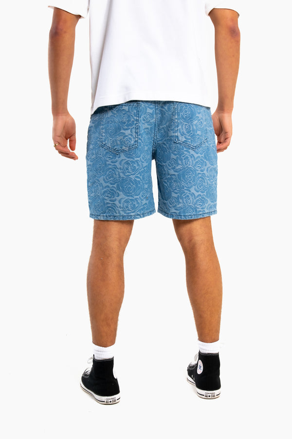 Liquor & Poker Oversized Floral Textured Jacquard Denim Shorts