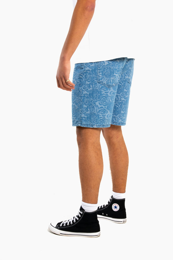 liquor & poker Oversized Floral Textured Jacquard Denim Shorts