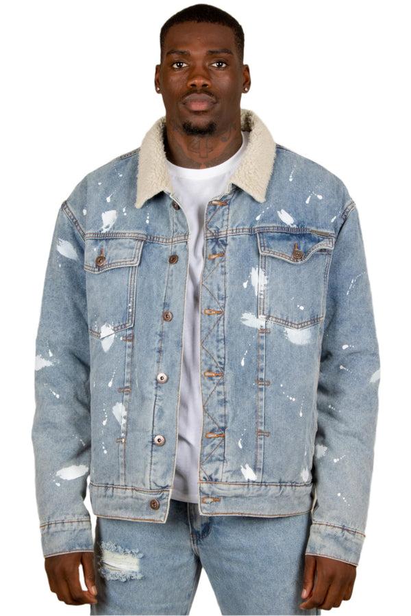 Liquor & Poker Oversized Full Borg Lined Denim Jacket With Detail