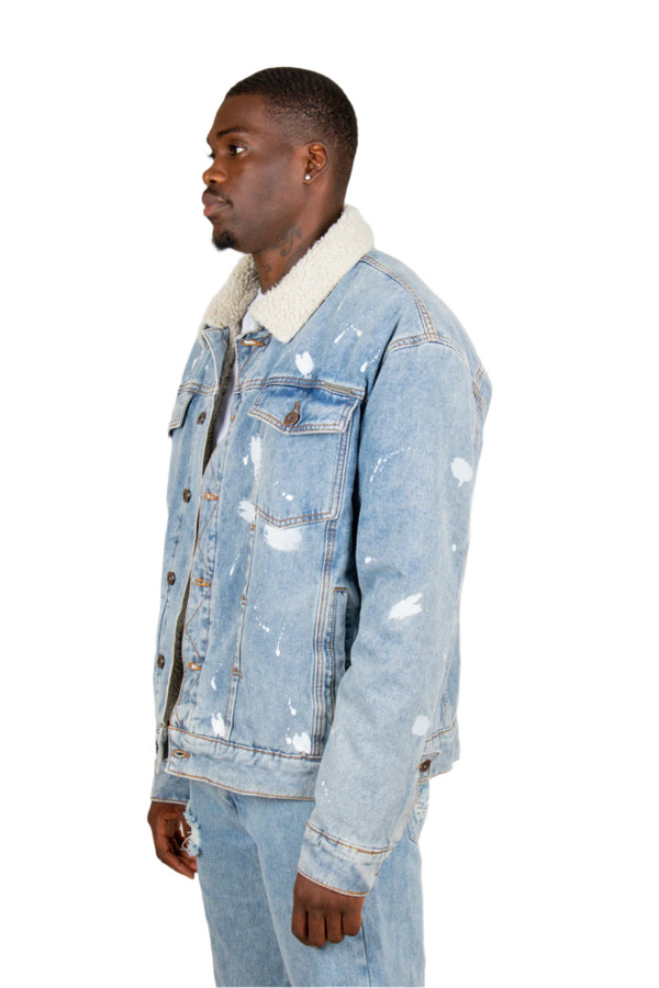 Liquor & Poker Oversized Full Borg Lined Denim Jacket With Detail
