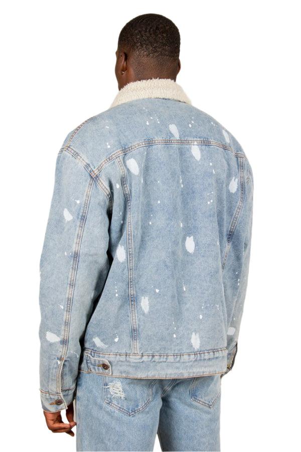 Liquor & Poker Oversized Full Borg Lined Denim Jacket With Detail