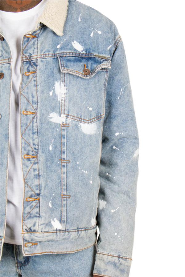 liquor & poker Oversized full Borg lined Denim Jacket with detail