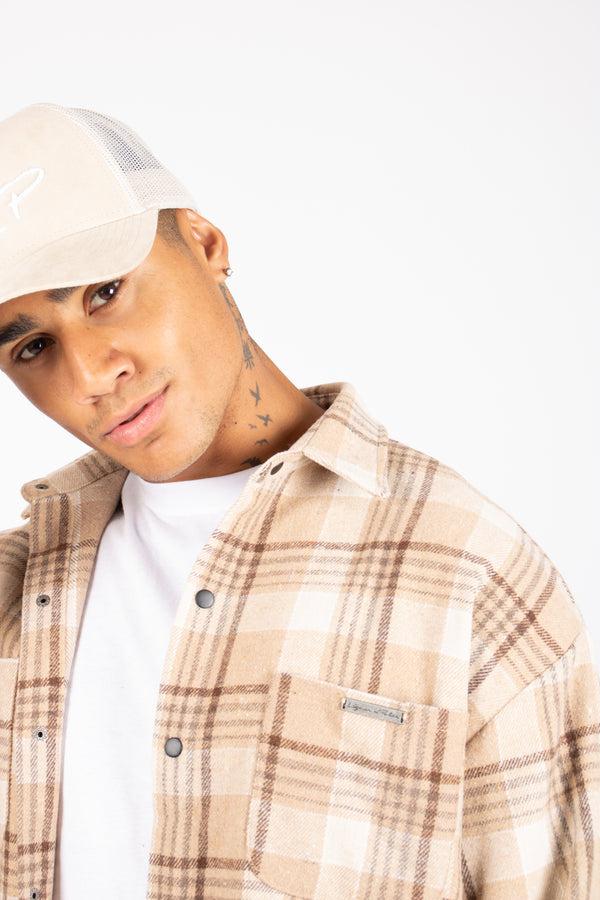 Liquor & Poker Oversized Long Sleeve Flannel Shirt In Stone