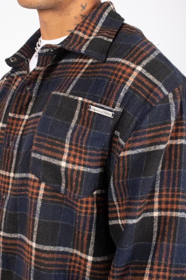 Liquor & Poker Oversized Long Sleeve Navy Flannel Shirt
