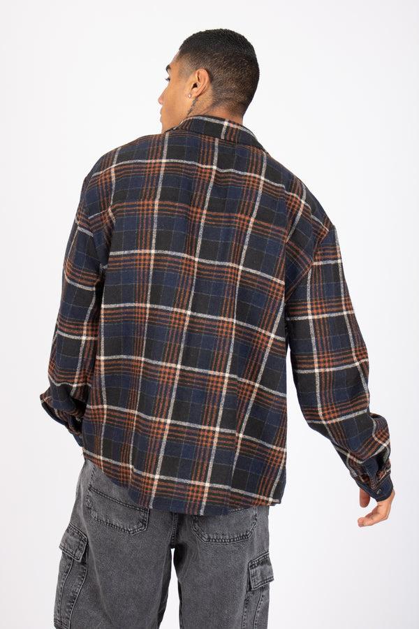 Liquor & Poker Oversized Long Sleeve Navy Flannel Shirt