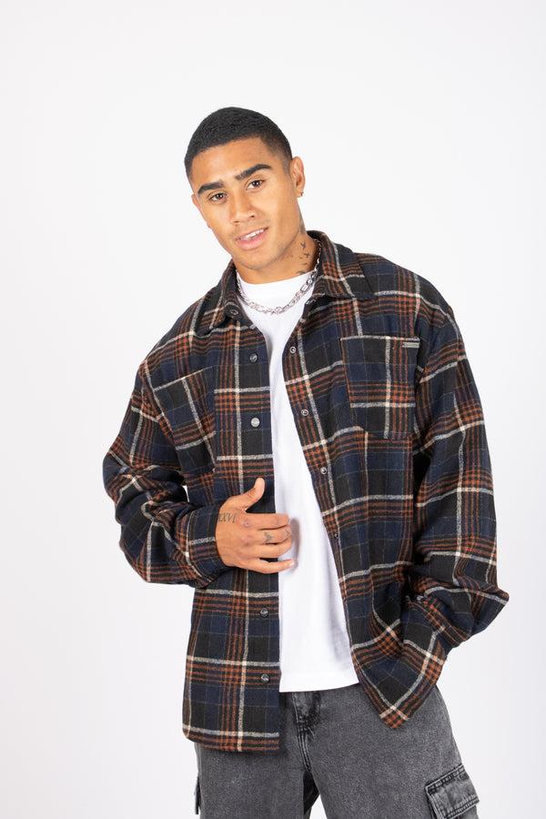 Liquor & Poker Oversized Long Sleeve Navy Flannel Shirt