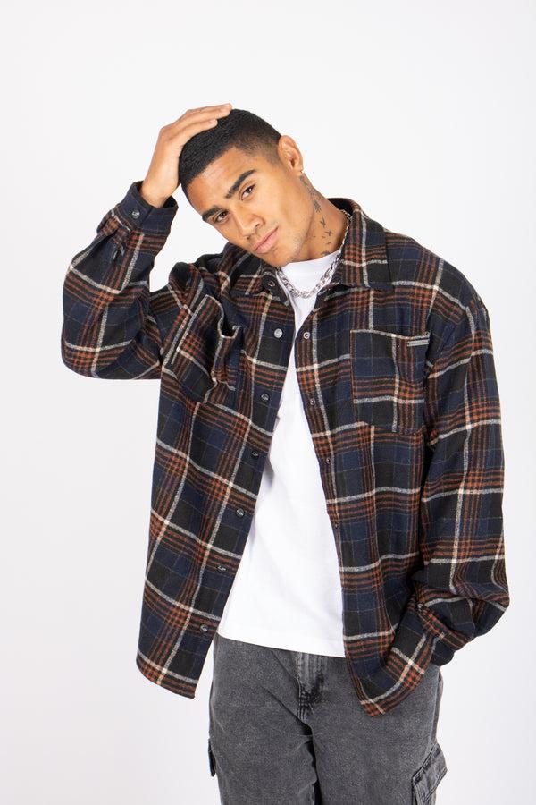 liquor & poker Oversized Long Sleeve Navy Flannel Shirt
