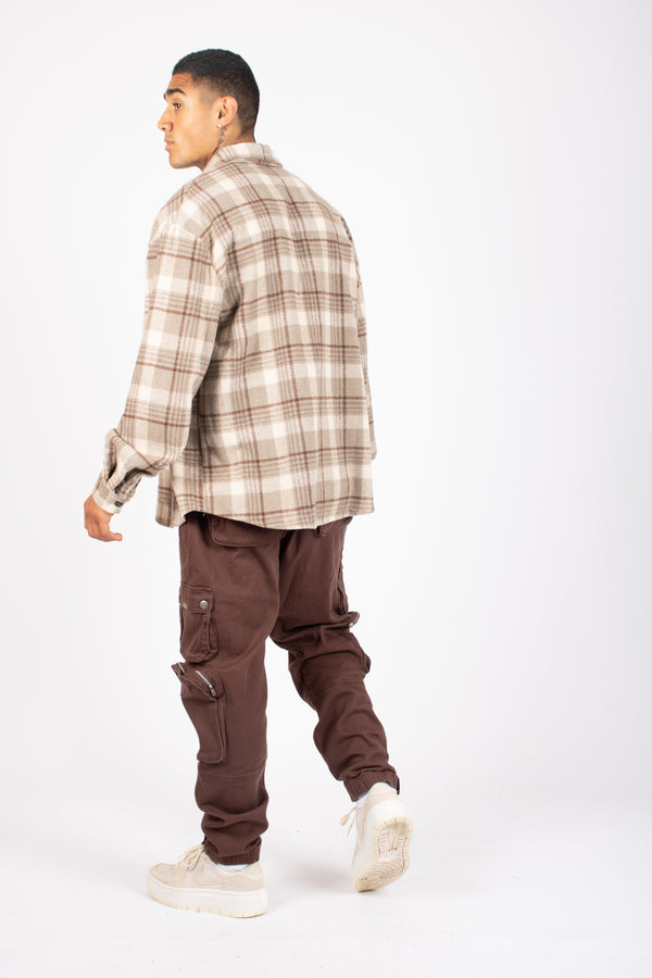 Liquor & Poker Oversized Long Sleeve Stone Flannel Shirt