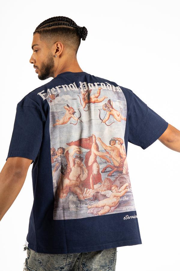 liquor & poker Oversized Navy T-Shirt "Eternal Paradise" Back Print