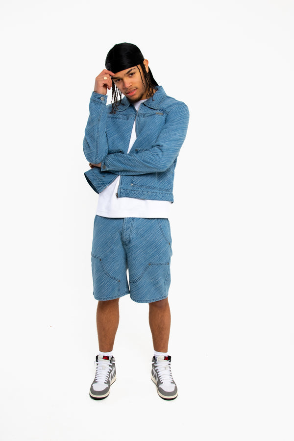 Liquor & Poker Oversized Pinstripe Jacquard Denim Jacket