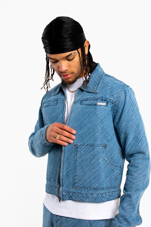 liquor & poker Oversized Pinstripe Jacquard Denim Jacket