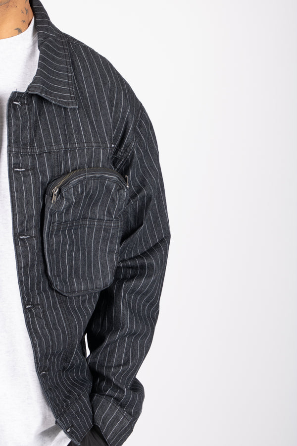 Liquor & Poker Oversized Pinstripe Utility Denim Jacket