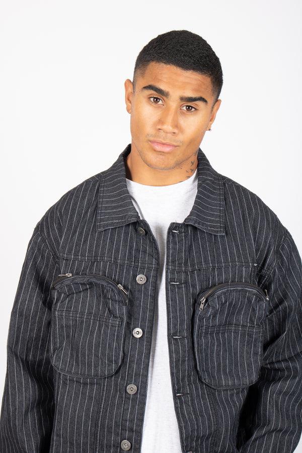 Liquor & Poker Oversized Pinstripe Utility Denim Jacket