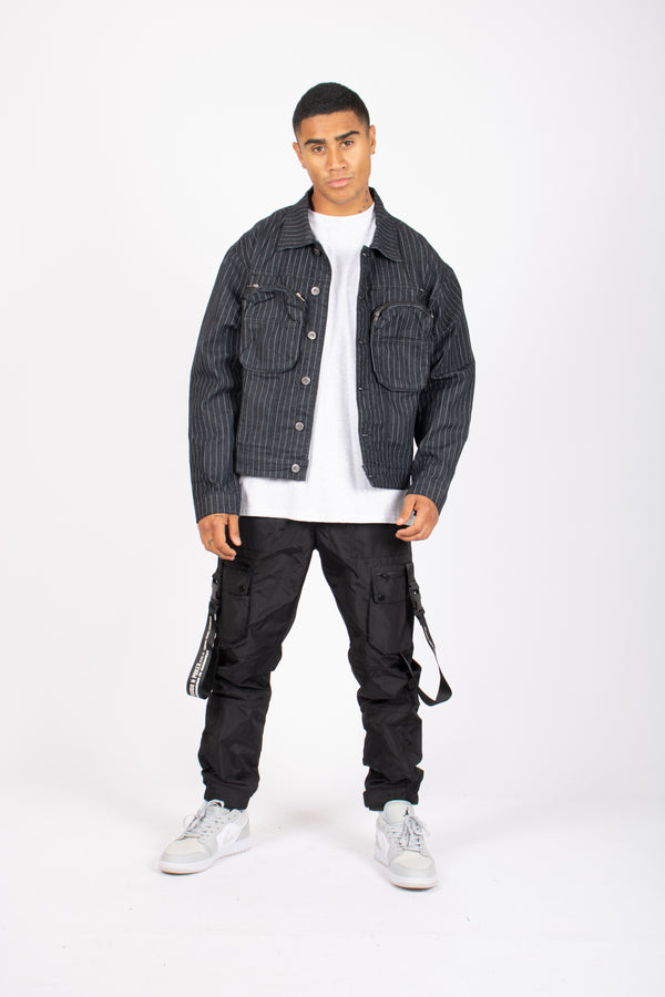 Liquor & Poker Oversized Pinstripe Utility Denim Jacket