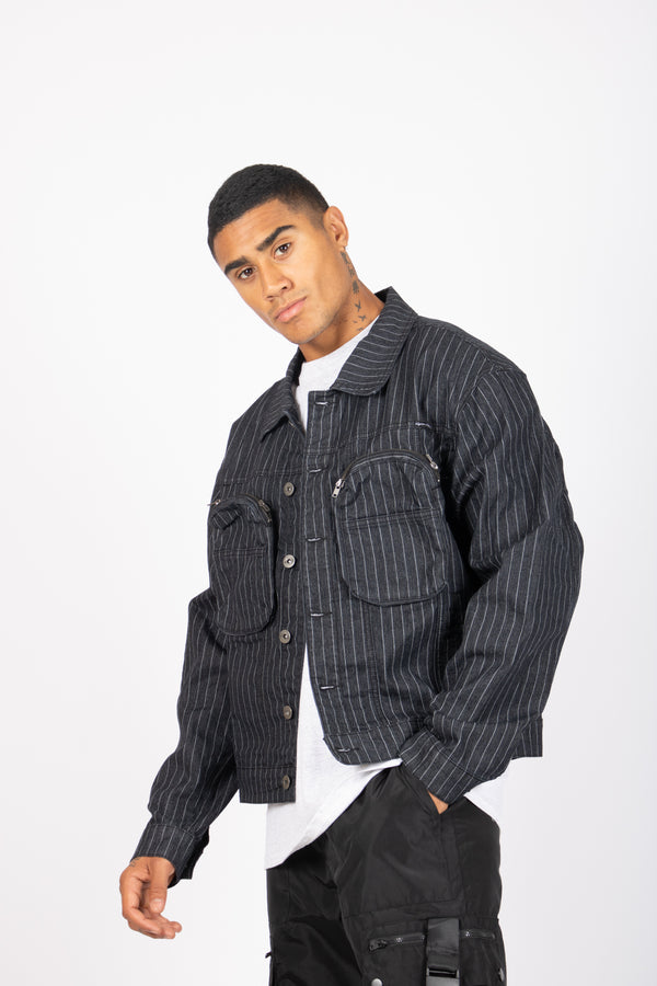 liquor & poker Oversized Pinstripe Utility Denim Jacket