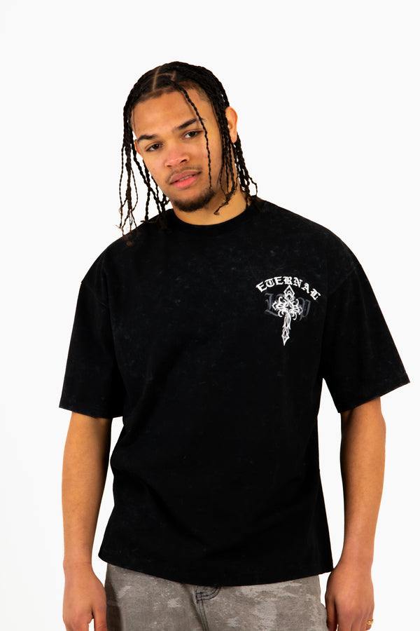 Liquor & Poker Oversized Premium Black 'Eternal Paradise' Printed T-Shirt