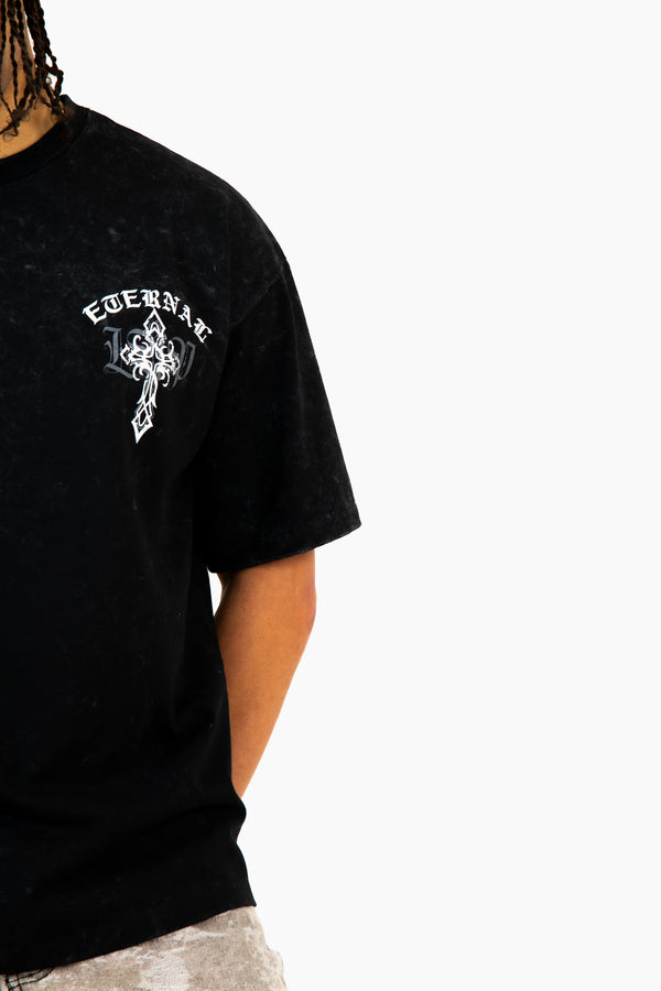 Liquor & Poker Oversized Premium Black 'Eternal Paradise' Printed T-Shirt