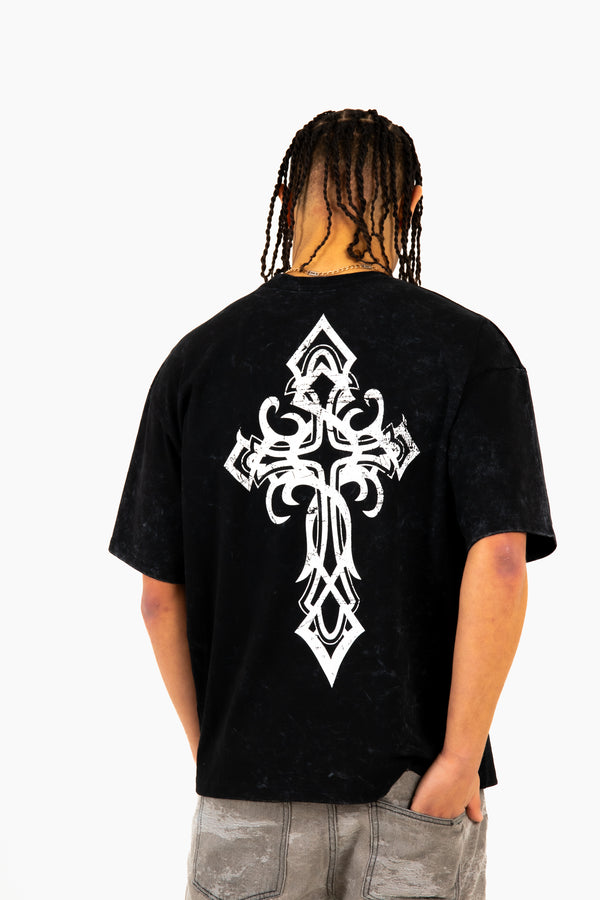 liquor & poker Oversized Premium Black 'Eternal Paradise' Printed T-Shirt