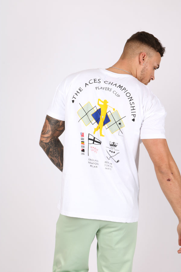 liquor & poker Oversized Printed Golf Club White T-Shirt