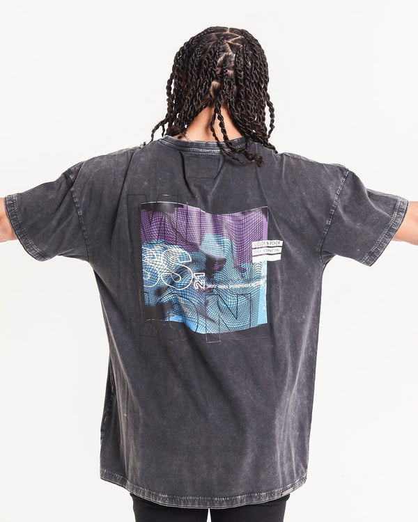 liquor & poker Oversized Washed Charcoal Printed Space Mission T-Shirt