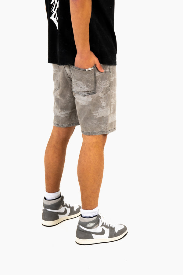 Liquor & Poker Oversized Washed Grey Textured Denim Shorts