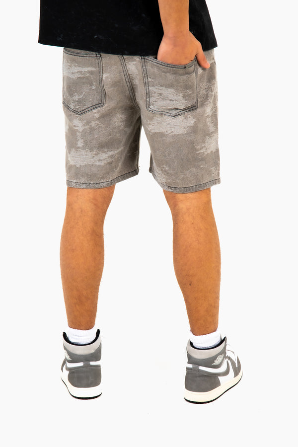 Liquor & Poker Oversized Washed Grey Textured Denim Shorts