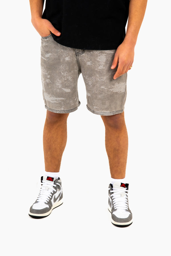 liquor & poker Oversized Washed Grey Textured Denim Shorts