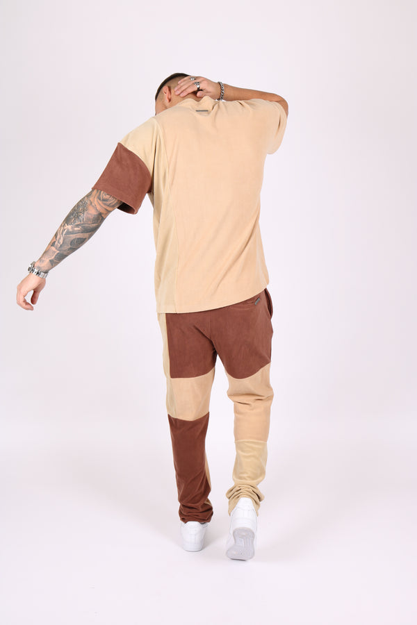 Liquor & Poker Polar Beige Oversized T-Shirt With Spliced Brown Panelling