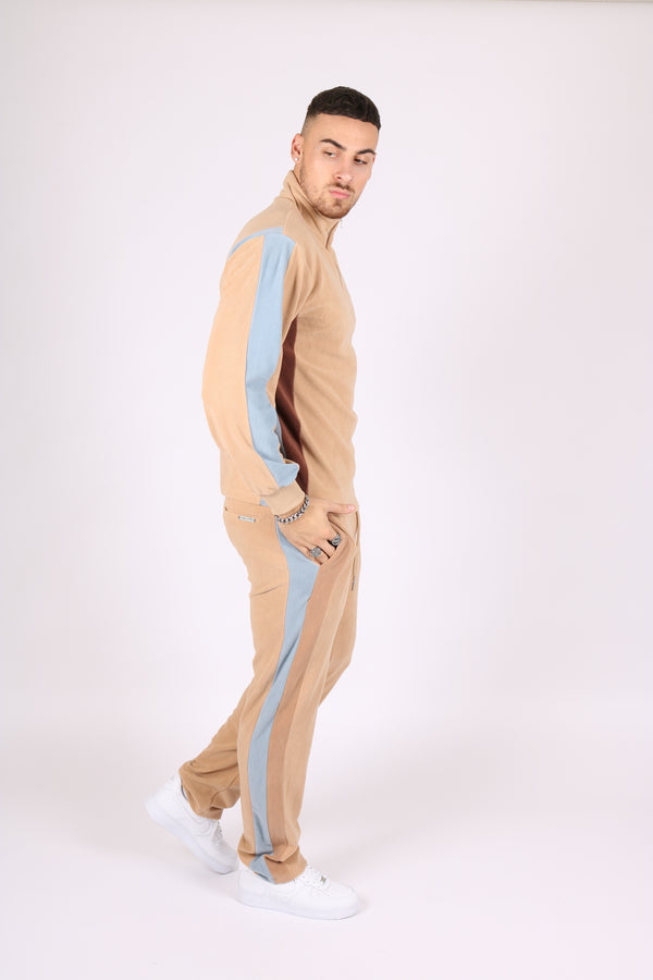 Liquor & Poker Polar Beige Straight Leg Jogger In Retro Sports Stripe
