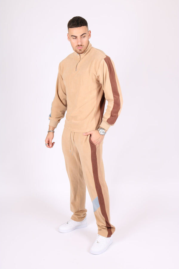 liquor & poker Polar Beige Straight Leg Jogger In Retro Sports Stripe