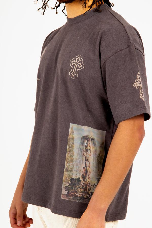 Liquor & Poker Premium Oversized Washed Brown 'Eternal Paradise' Printed T-Shirt