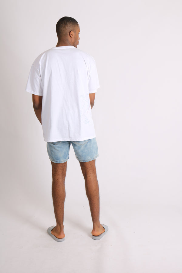 Liquor & Poker Relaxed Cloud Bleach Wash Denim Shorts