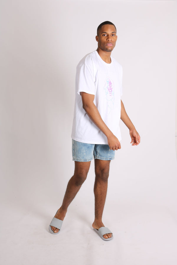 Liquor & Poker Relaxed Cloud Bleach Wash Denim Shorts