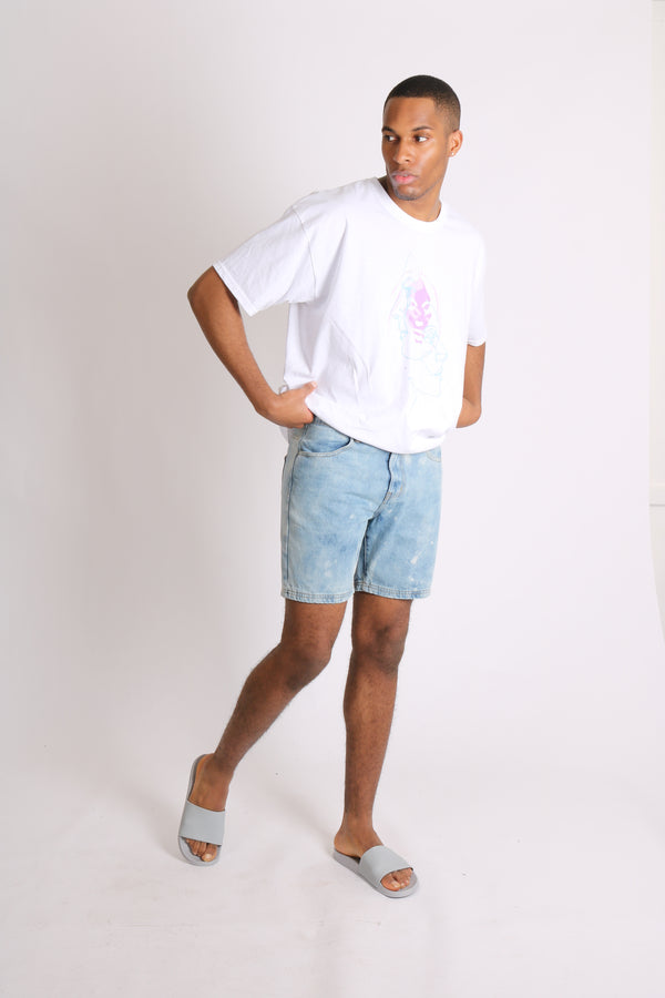 Liquor & Poker Relaxed Cloud Bleach Wash Denim Shorts