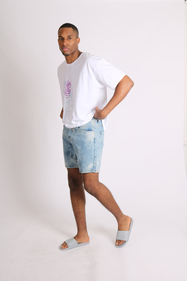 liquor & poker Relaxed Cloud Bleach Wash Denim Shorts