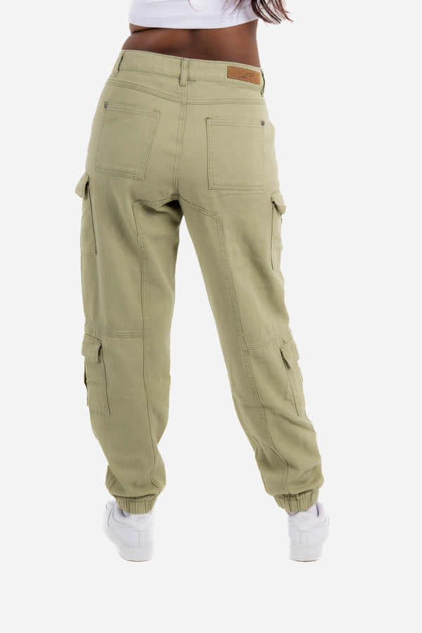 Liquor & Poker Relaxed Fit Cargo Trouser In Khaki Twill Denim