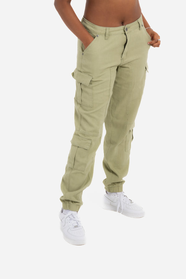 liquor & poker Relaxed Fit Cargo Trouser In Khaki Twill Denim
