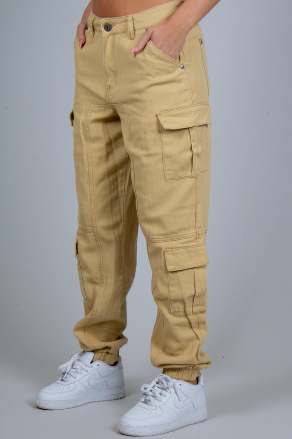 Liquor & Poker Relaxed Fit Cargo Trousers In Tan Twill Denim