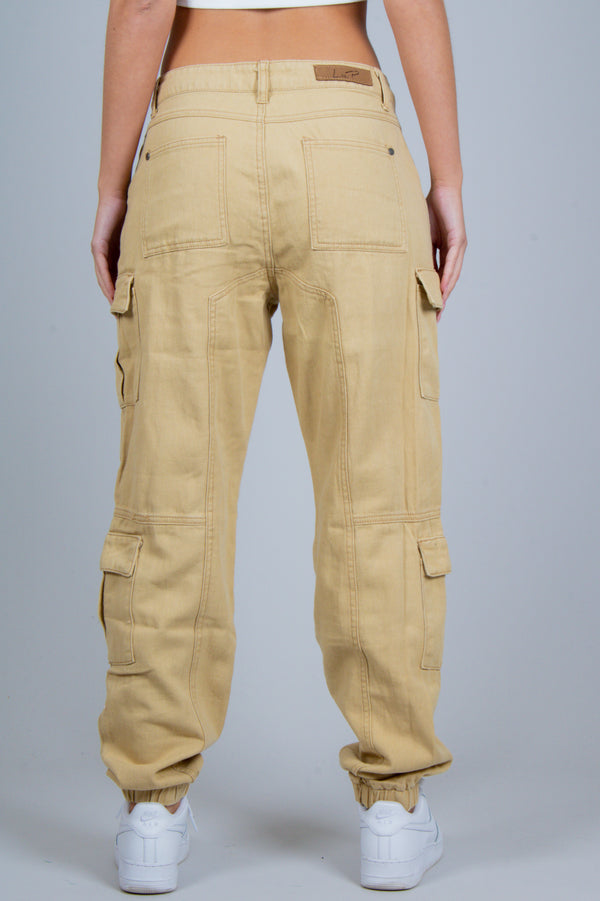 Liquor & Poker Relaxed Fit Cargo Trousers In Tan Twill Denim