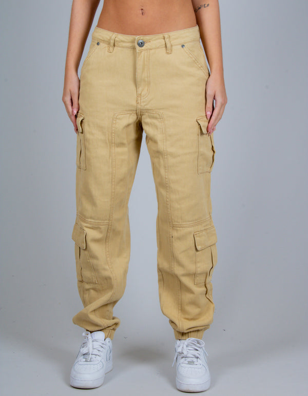 liquor & poker Relaxed Fit Cargo Trousers In Tan Twill Denim