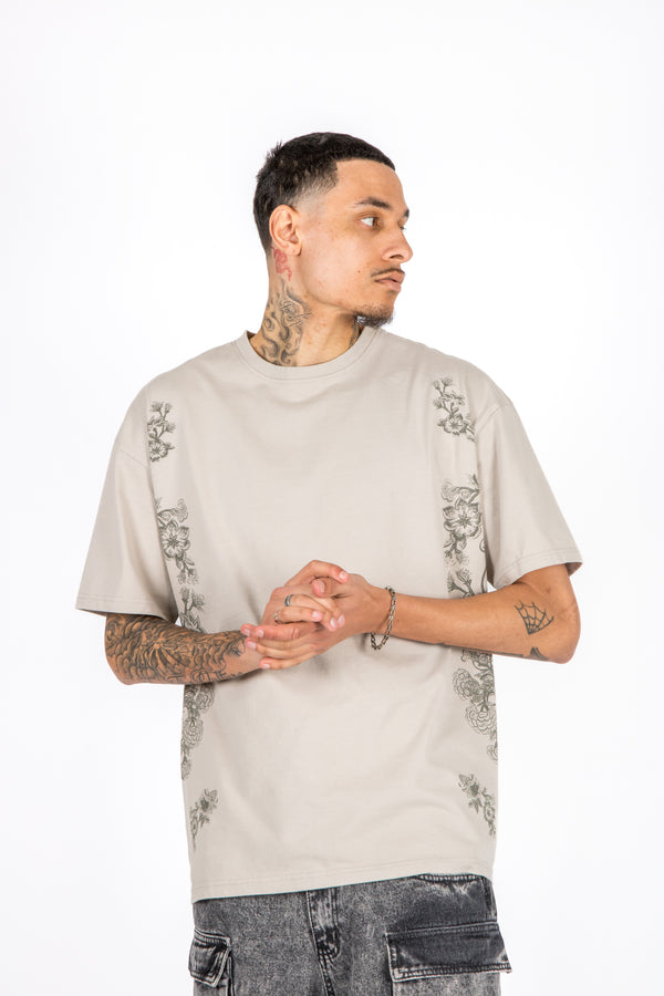 liquor & poker Relaxed Fit Royal Emblem Back Printed Beige T-Shirt