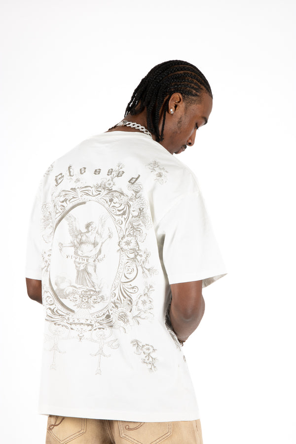 liquor & poker Relaxed Fit Royal Emblem Back Printed Off White T-Shirt