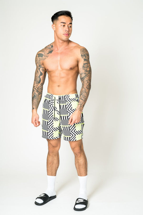 Liquor & Poker Relaxed Fit Shorts In Lime Black With Geo Stripe