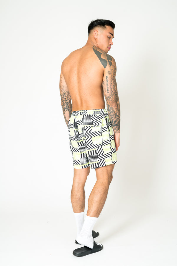 Liquor & Poker Relaxed Fit Shorts In Lime Black With Geo Stripe