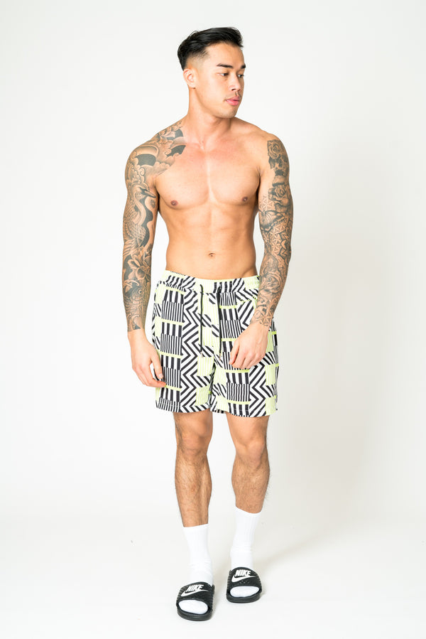 liquor & poker Relaxed Fit Shorts In Lime Black With Geo Stripe