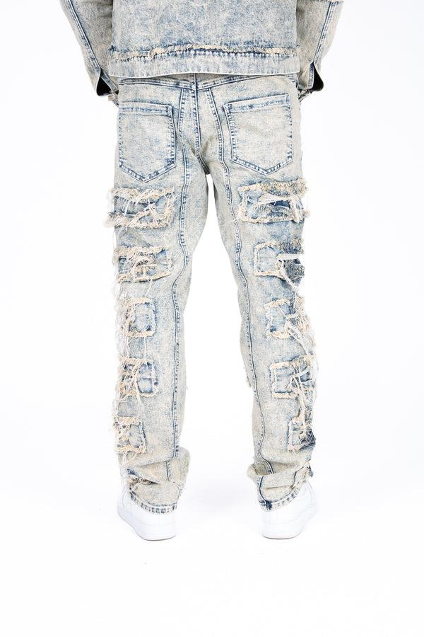 Liquor & Poker Relaxed Stacked Distressed Denim Jeans