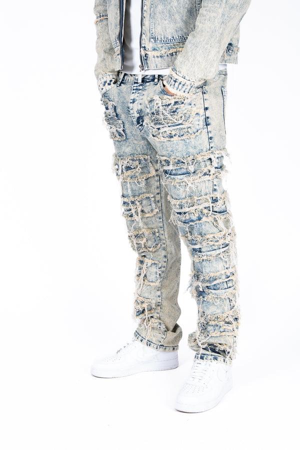 Liquor & Poker Relaxed Stacked Distressed Denim Jeans